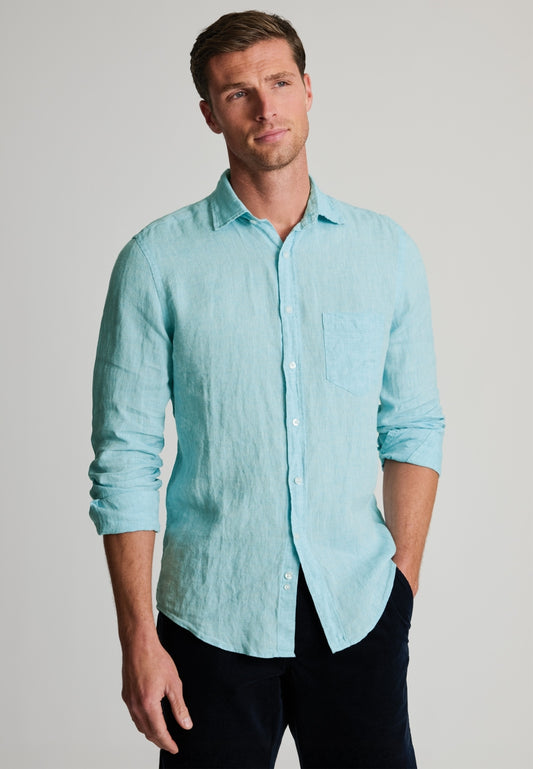 Mint Linen Shirt, Regular Fit