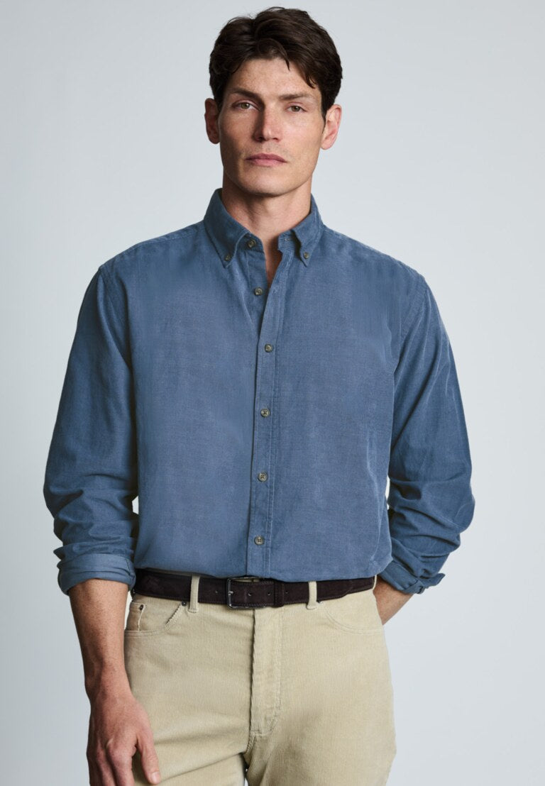 Airforce Blue Needlecord Shirt, Regular