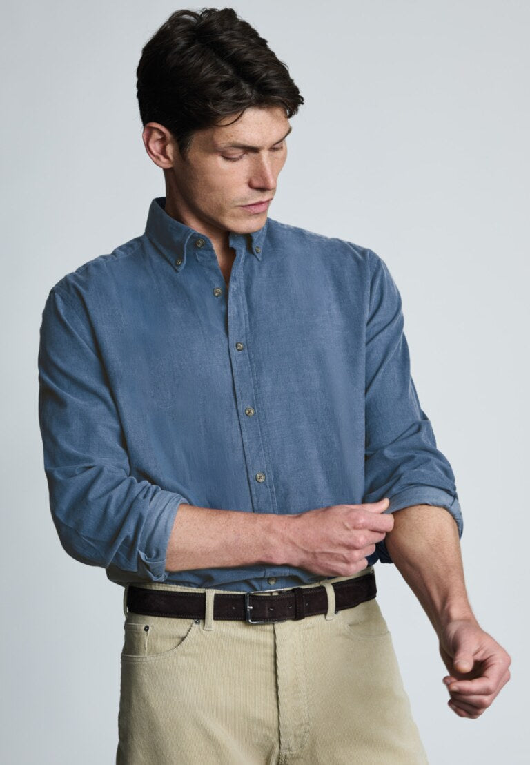 Airforce Blue Needlecord Shirt, Regular