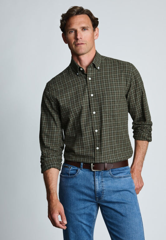Khaki Tattersall Check Shirt, Regular