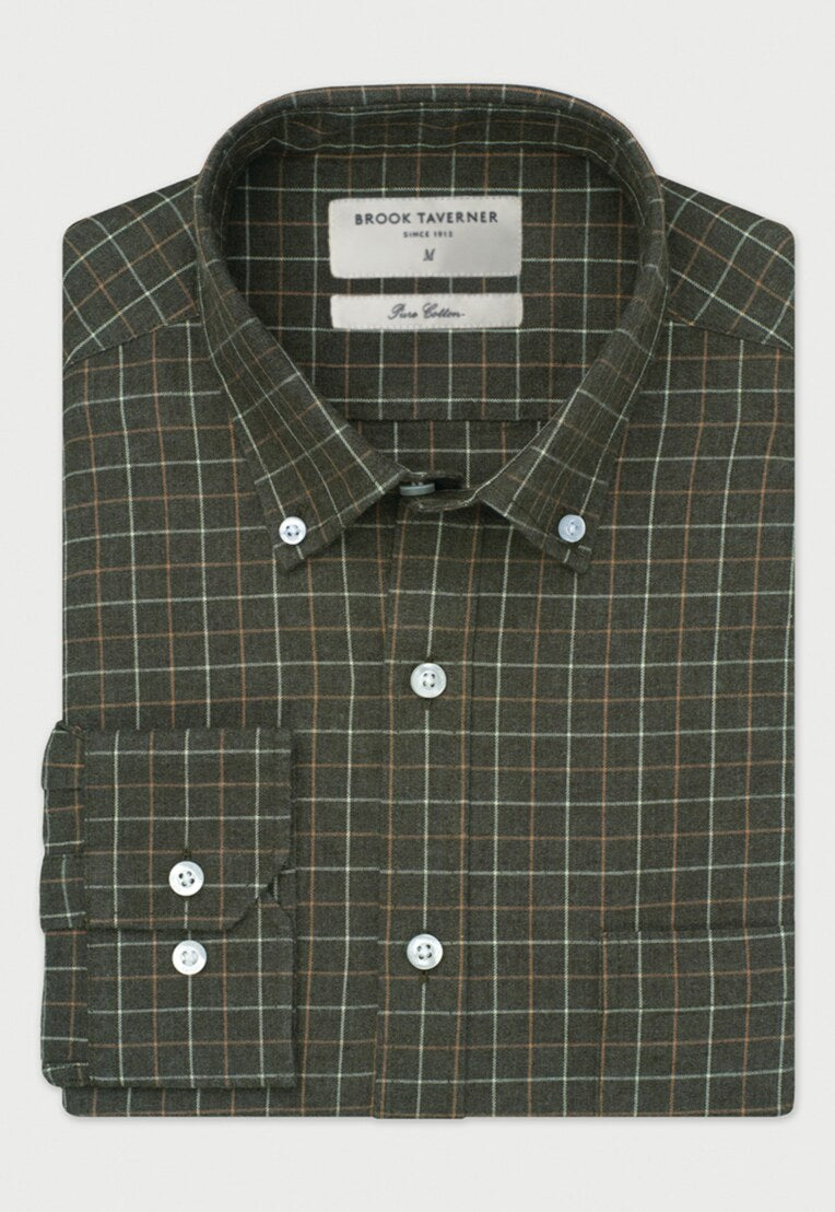 Khaki Tattersall Check Shirt, Regular