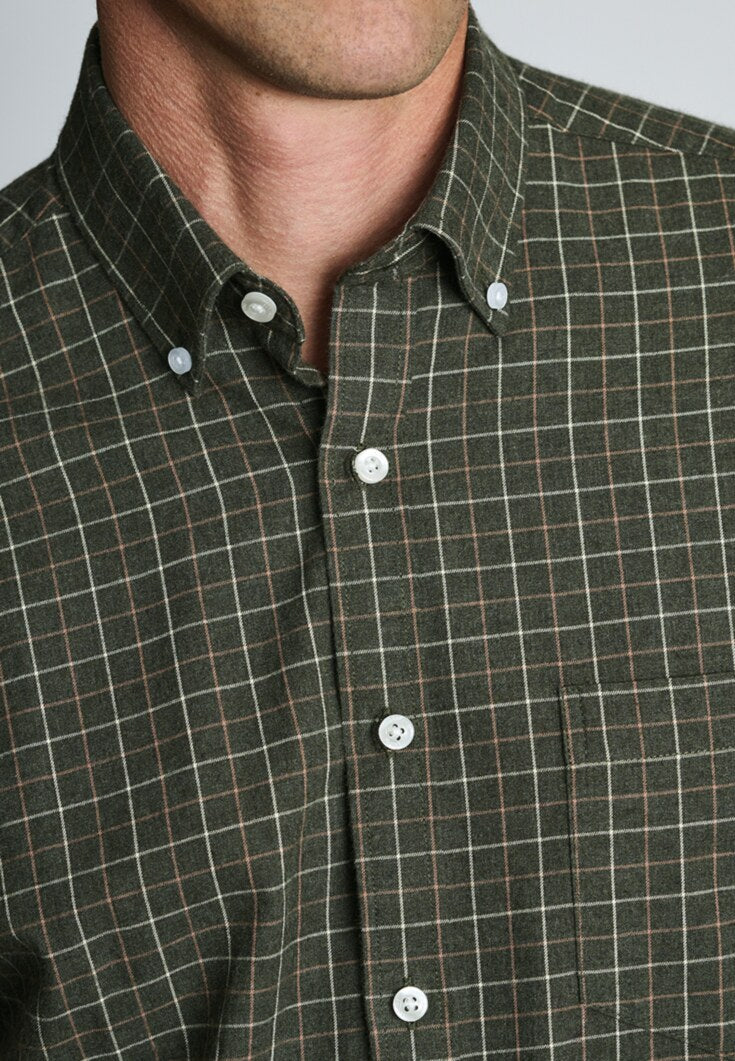 Khaki Tattersall Check Shirt, Regular