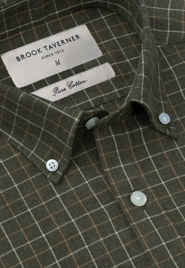 Khaki Tattersall Check Shirt, Regular