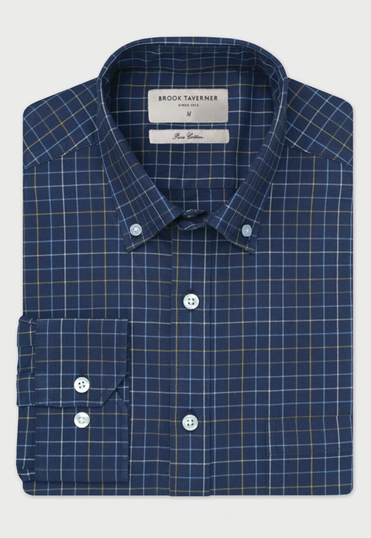 Navy Tattersall Check Shirt, Regular