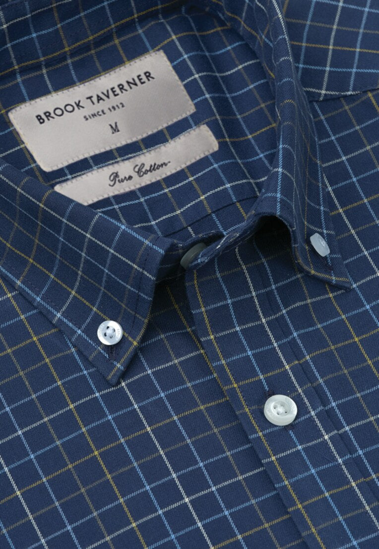 Navy Tattersall Check Shirt, Regular