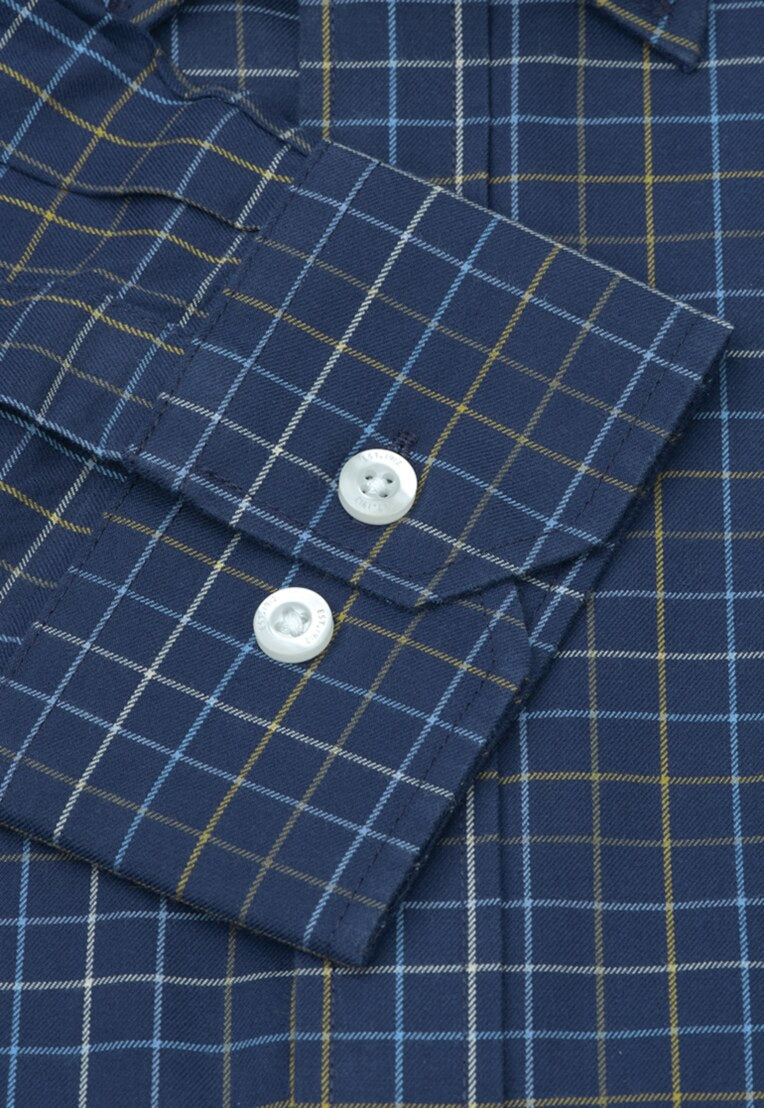 Navy Tattersall Check Shirt, Regular