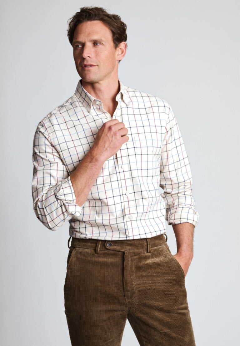 Ecru Tattersall Check Shirt, Regular
