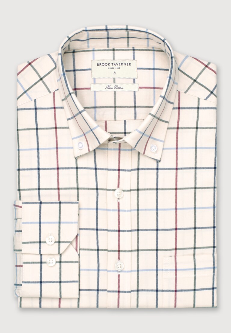 Ecru Tattersall Check Shirt, Regular