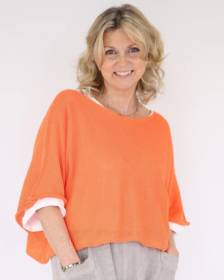 Cotton Blend Short Tunic Top - Orange