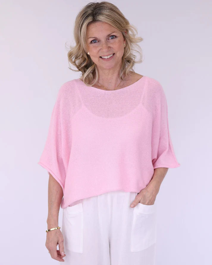 Cotton Blend Short Tunic Top - Pale Pink
