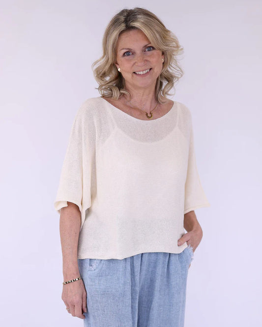 Cotton Blend Short Tunic Top - Cream