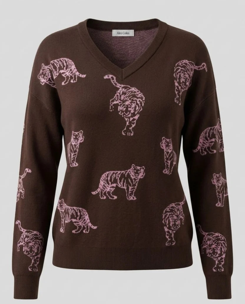 Leopard Pullover, Chocolate/Raspberry
