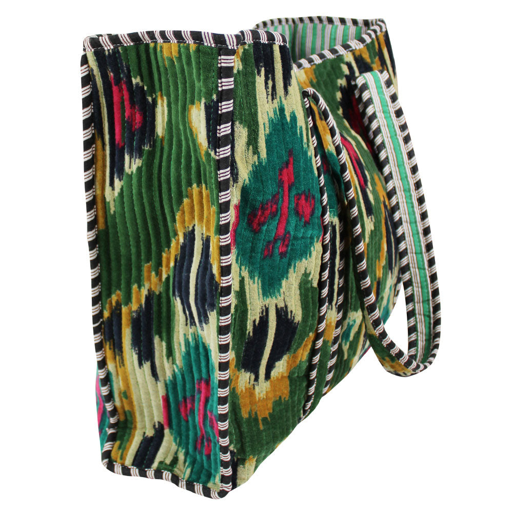 Velvet Green Ikat Quilted Shopper Bag