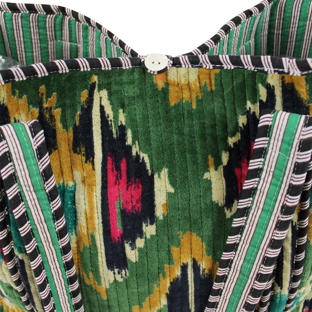 Velvet Green Ikat Quilted Shopper Bag