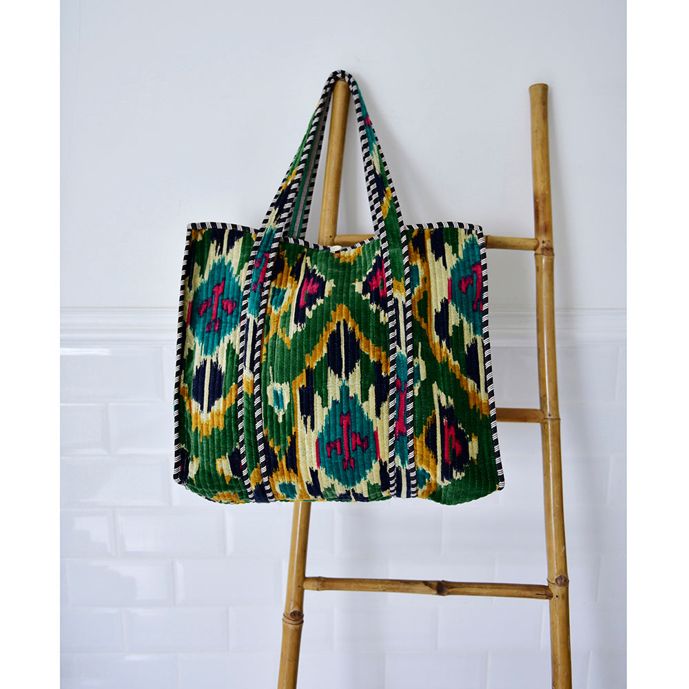 Velvet Green Ikat Quilted Shopper Bag