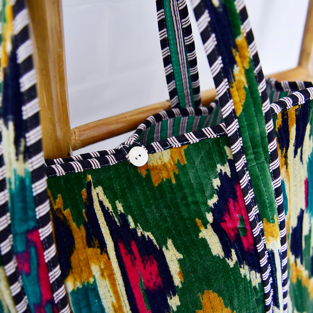 Velvet Green Ikat Quilted Shopper Bag
