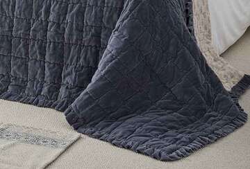 Matilda Velvet Ruffle Bedspread - Slate Blue