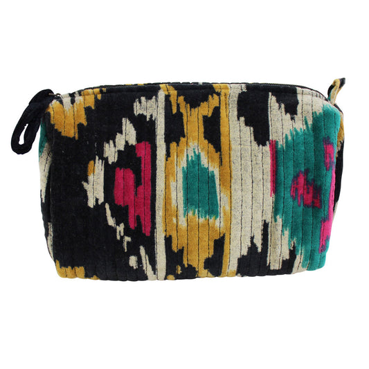 Velvet Black Ikat Lined/Quilted Wash Bag