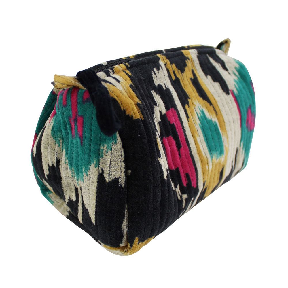 Velvet Black Ikat Lined/Quilted Wash Bag