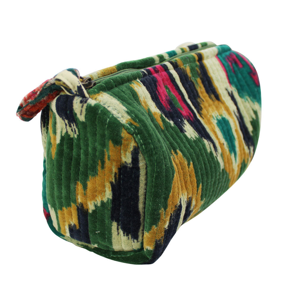 Velvet Green Ikat Lined/Quilted Wash Bag