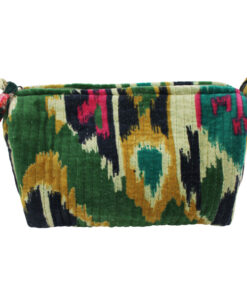 Velvet Green Ikat Lined/Quilted Wash Bag