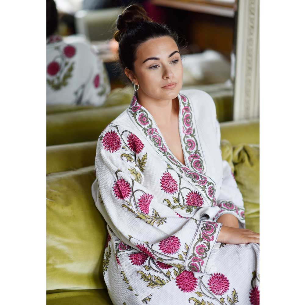 Pink Flower Waffle Dressing Gown