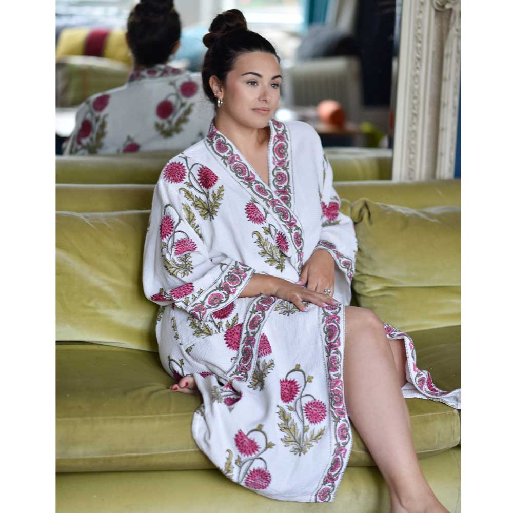 Pink Flower Waffle Dressing Gown