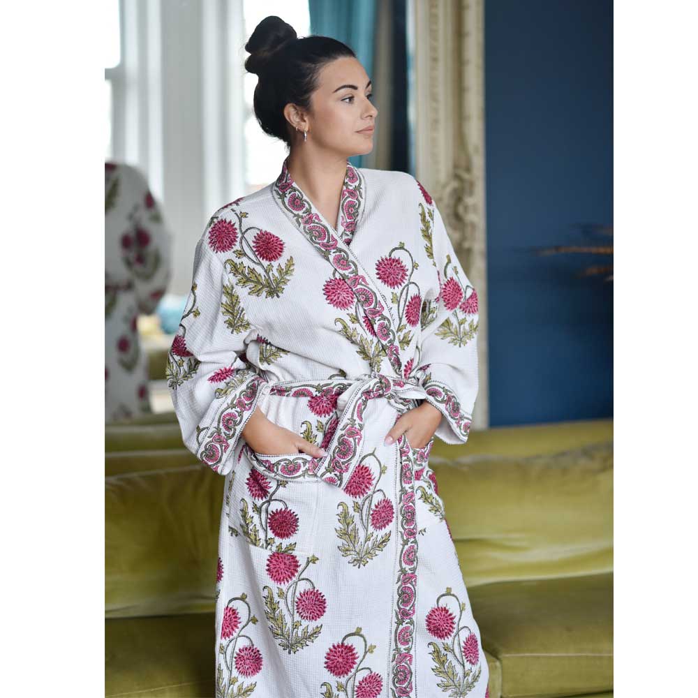 Pink Flower Waffle Dressing Gown
