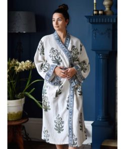 Blue Flower Waffle Dressing Gown