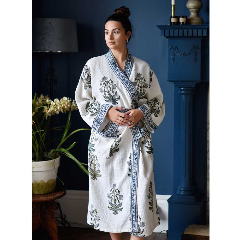 Blue Flower Waffle Dressing Gown