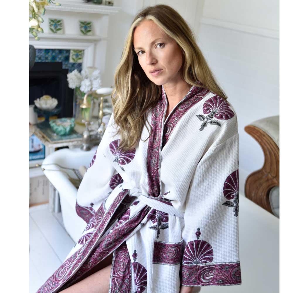 Purple Flower Waffle Dressing Gown