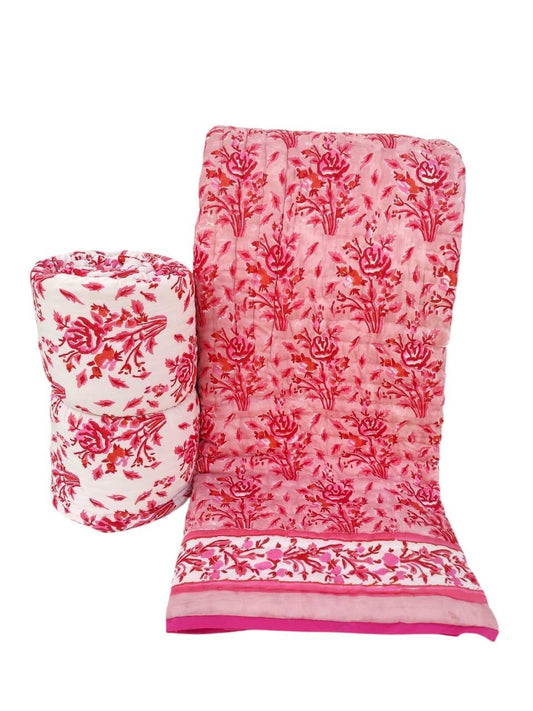 Indian Cotton Quilt - Large, Pink & Red Roses