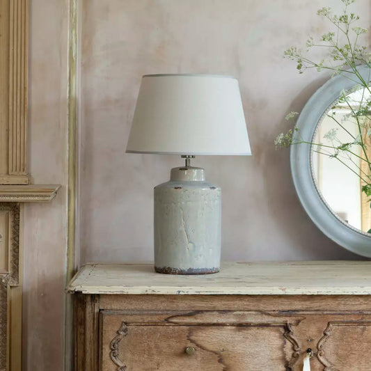 Tilos, Rustic Ceramic Lamp with Cream Shade