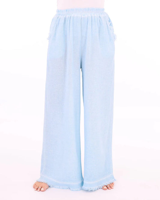 Linen Blend Wide Leg Pant Sky