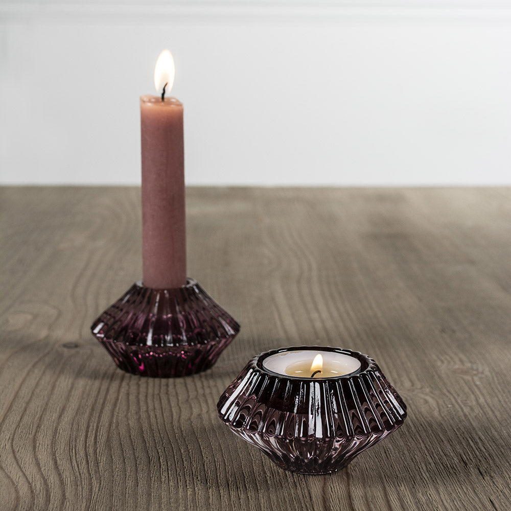 Duo Glass Candleholder - Amethyst