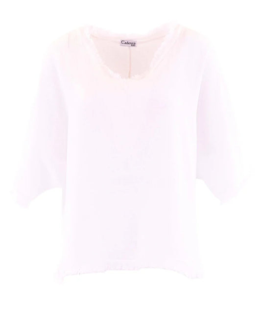 Linen Blend Frill Tunic White