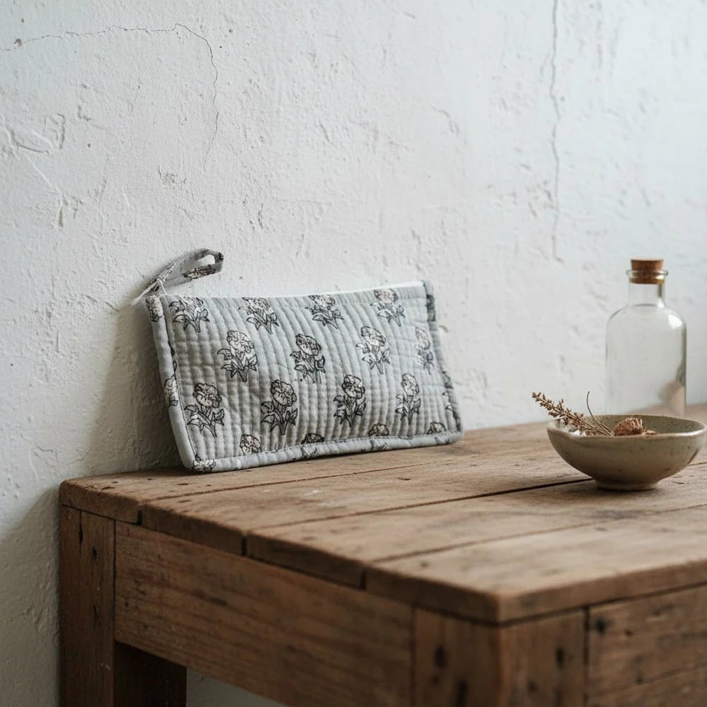 Grey Ditsy Flat Pouch