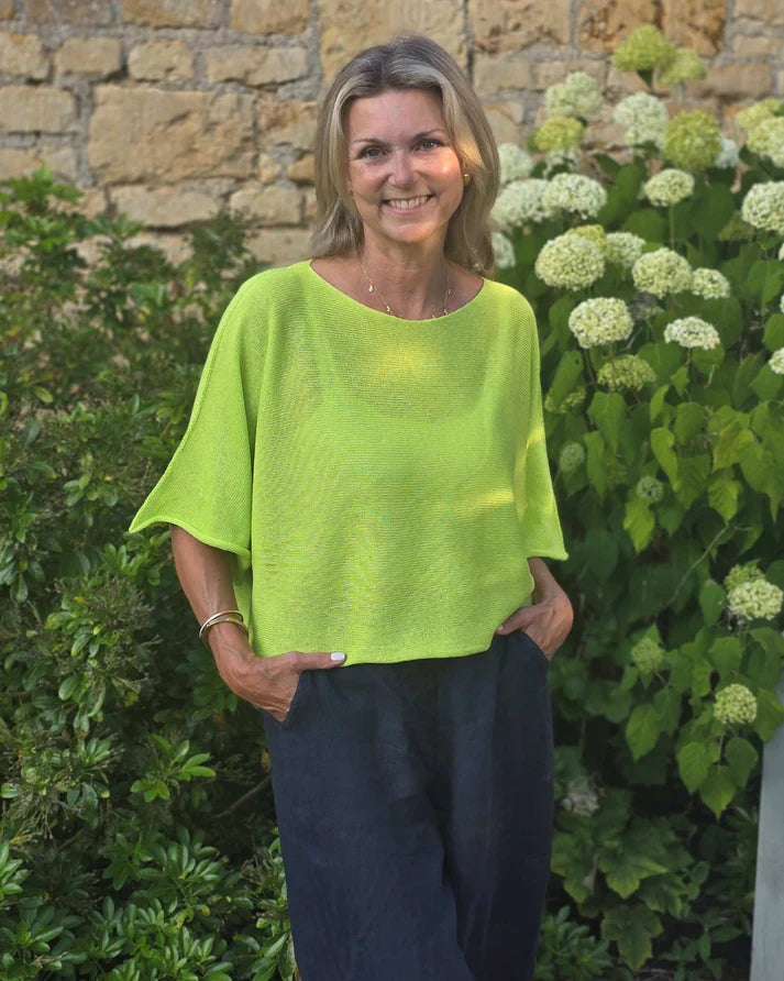 Cotton Blend Short Tunic Top - Bright Green
