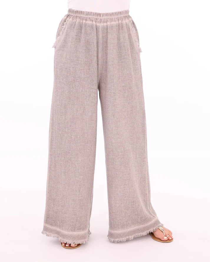 Linen Blend Wide Leg Pant Truffle