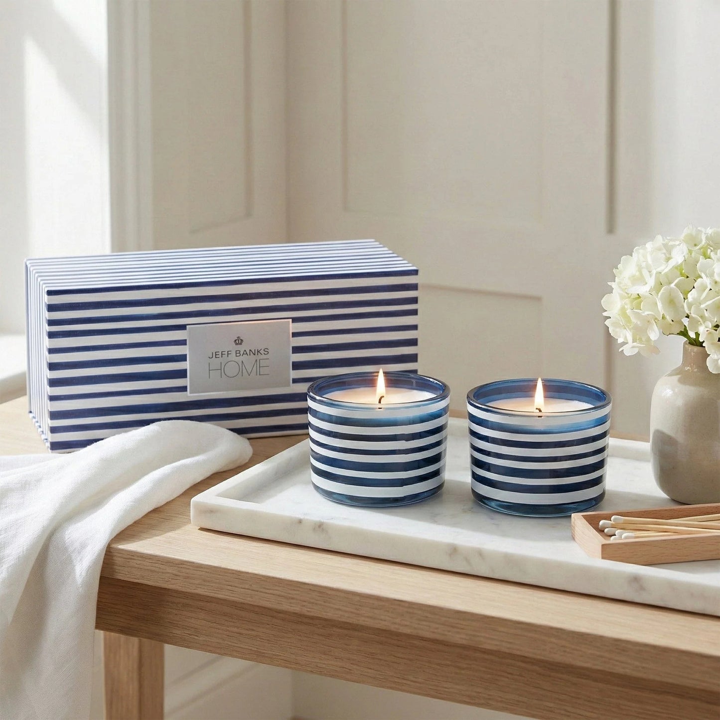 Twin Candle Gift - Blue Stripes