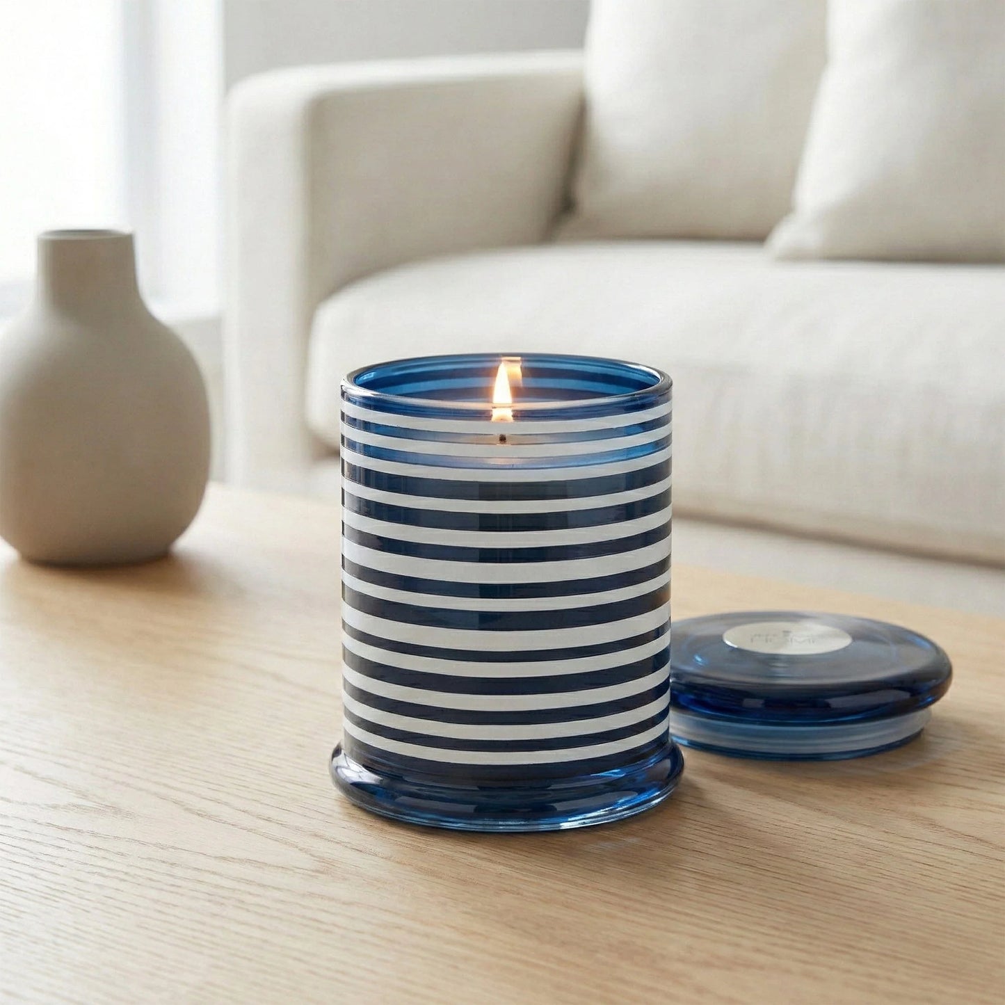 Large Candle Jar - Blue Stripes