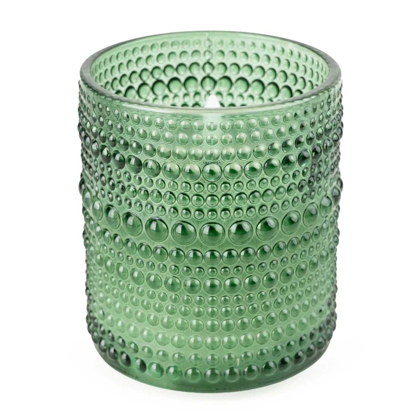 LED Embossed Glass Candle - Olive Green