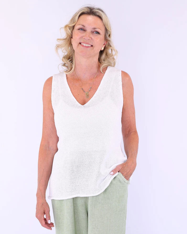 Sleeveless V-Neck T White