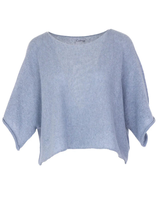 Cotton Blend Short Tunic Top - Ice Blue