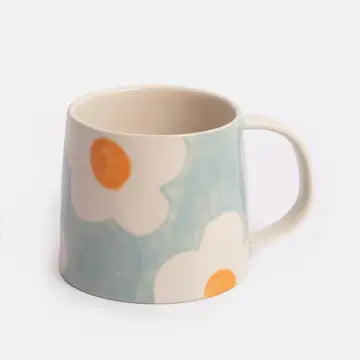 Light Blue & Orange Flower Large Mug