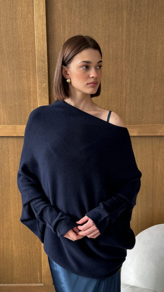 Natalie Asymmetric Sweater - Deep Blue