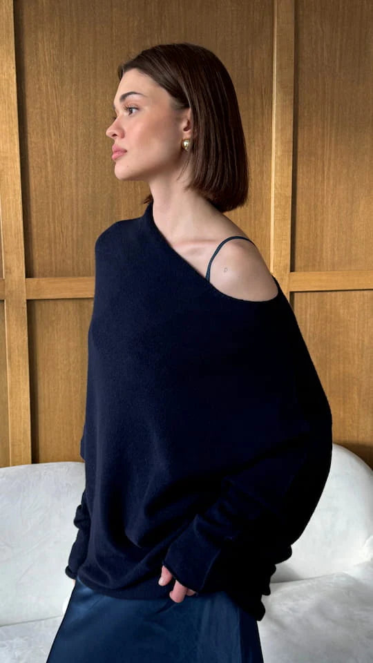 Natalie Asymmetric Sweater - Deep Blue