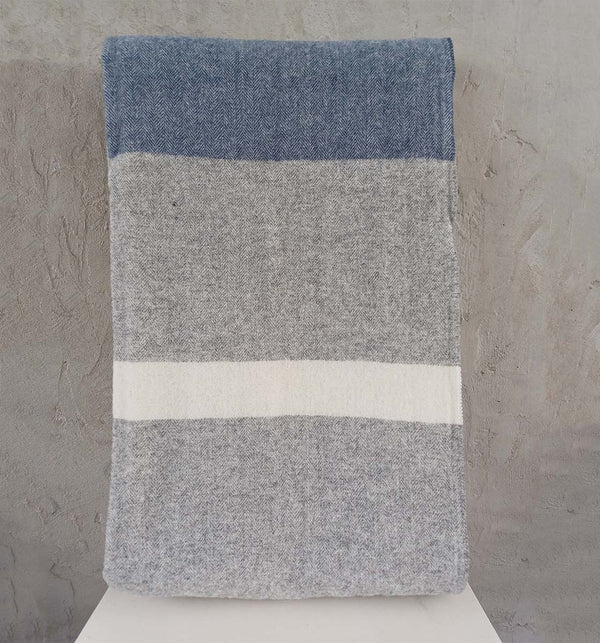 Pure Wool Throw - Blue, Grey & White