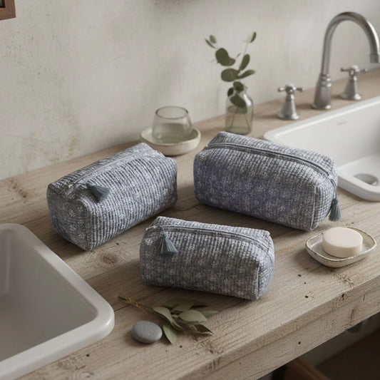 Set of 3 Toilet Bags - Grey Ditsy