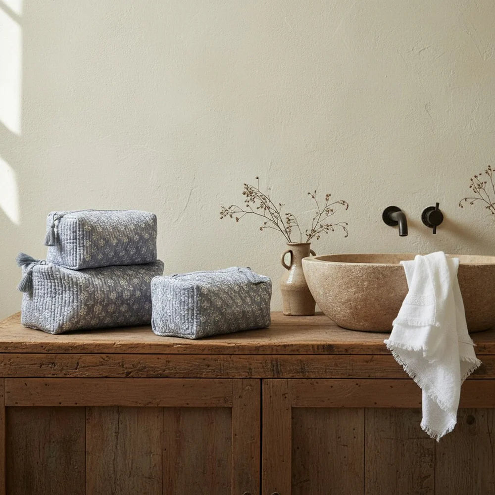 Set of 3 Toilet Bags - Grey Ditsy